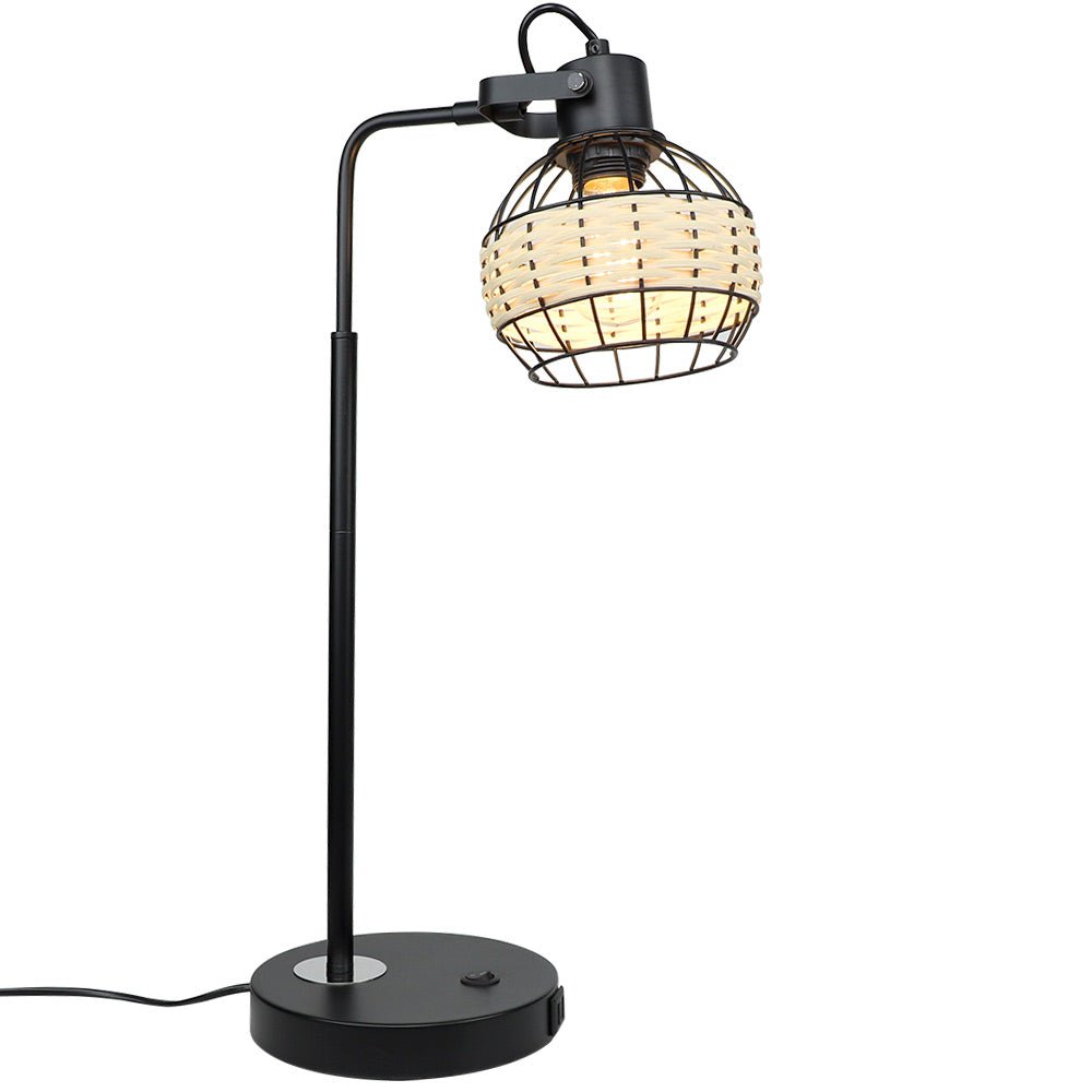 DLLT Industrial Black Table Lamp, 2 USB Ports Adjustable Head Desk Lamp, Modern Metal Nightstand Lamp with Rattan Shade, USB Bedside Lamps - WS-MNT32-60U 6 | Depuley