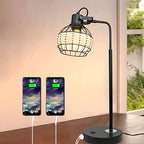 DLLT Industrial Black Table Lamp, 2 USB Ports Adjustable Head Desk Lamp, Modern Metal Nightstand Lamp with Rattan Shade, USB Bedside Lamps - WS-MNT32-60U 2 | Depuley