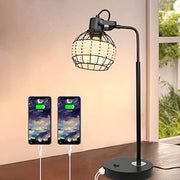 DLLT Industrial Black Table Lamp, 2 USB Ports Adjustable Head Desk Lamp, Modern Metal Nightstand Lamp with Rattan Shade, USB Bedside Lamps - WS-MNT32-60U 2 | Depuley