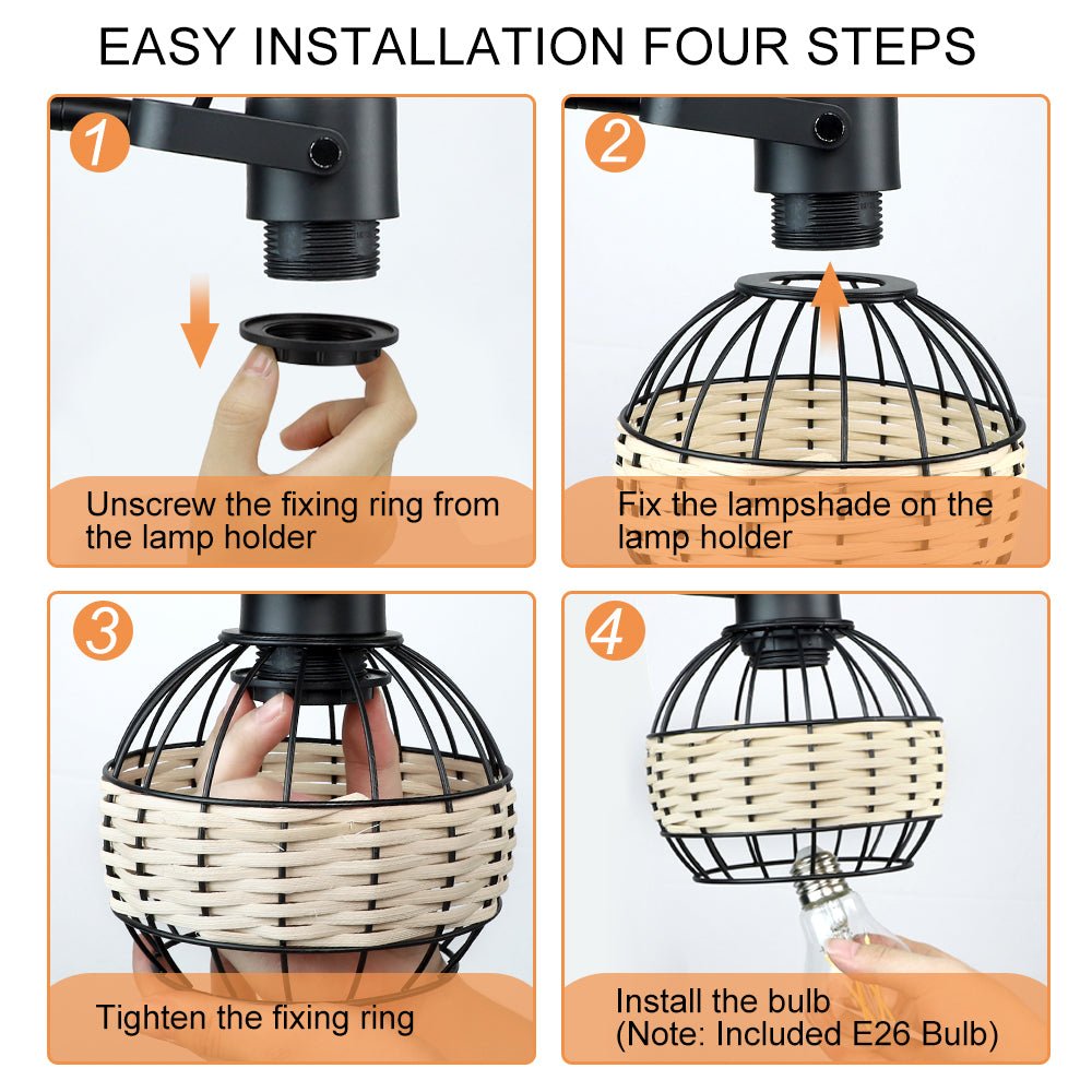 DLLT Industrial Black Table Lamp, 2 USB Ports Adjustable Head Desk Lamp, Modern Metal Nightstand Lamp with Rattan Shade, USB Bedside Lamps - WS-MNT32-60U 4 | Depuley