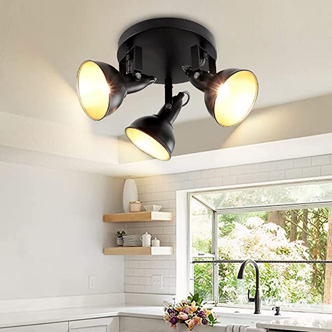 Depuley Industrial Ceiling Track Lighting, 3-Light Spotlight with Lampshades and Round Panel - WS-FNG43-40B 1 | Depuley