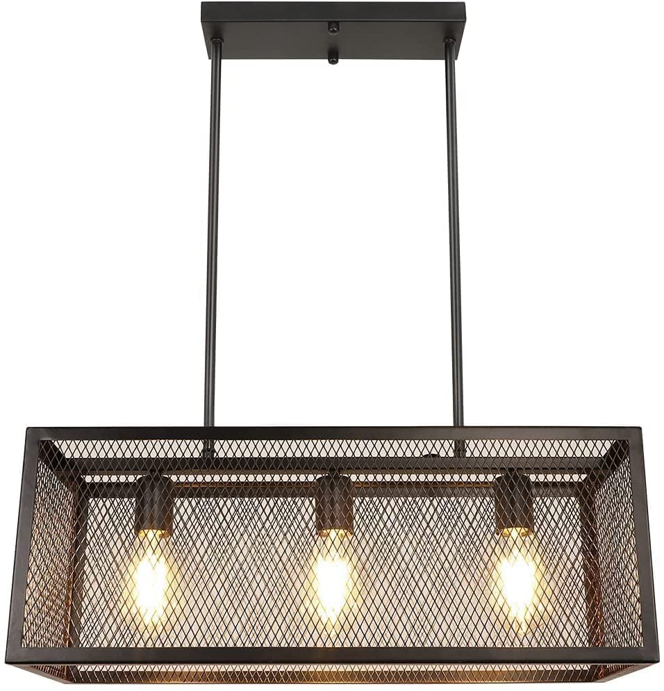 Depuley Industrial Kitchen Island Light Fixture, 3-Light Farmhouse Chandelier, Adjustable Metal Mesh Pendant Light for Dining Room, Living Room, Bar, Restaurant - WSCDD21-B 8 | Depuley