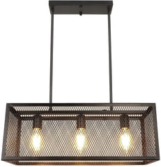Depuley Industrial Kitchen Island Light Fixture, 3-Light Farmhouse Chandelier, Adjustable Metal Mesh Pendant Light for Dining Room, Living Room, Bar, Restaurant - WSCDD21-B 8 | Depuley