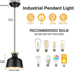 Depuley Industrial Pendant Light Fixture, Farmhouse Black Metal Hanging Ceiling Lamp, Vintage Chandelier 7.9 Inch Adjustable Pendant Lighting - WSCDD16-B 4 | Depuley