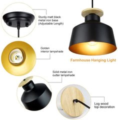 Depuley Industrial Pendant Light Fixture, Farmhouse Black Metal Hanging Ceiling Lamp, Vintage Chandelier 7.9 Inch Adjustable Pendant Lighting - WSCDD16-B 3 | Depuley