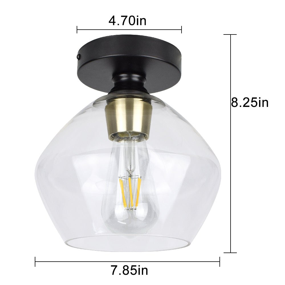 Globe Ceiling Light Fixture Glass Semi Flush Mount Lighting Clear Glass Matte Black CL 199