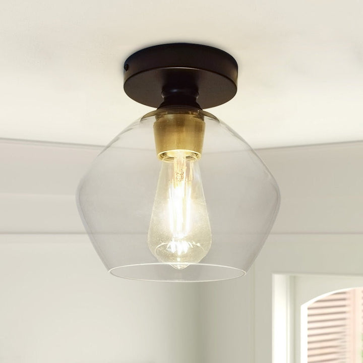 Depuley Industrial Semi Flush Mount Light, Vintage Close to Ceiling Light, Farmhouse Glass Ceiling Light Fixture for Hallway, Entryway, Dining Room, Bedroom, Cafe, Bar, Passway, Foyer, Clear Lampshade - WSCL32-02-T 15 | Depuley
