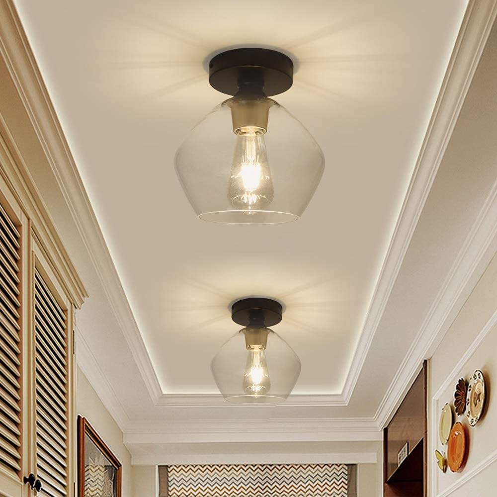 Globe Ceiling Light Fixture Glass Semi Flush Mount Lighting Clear Glass Matte Black CL 199