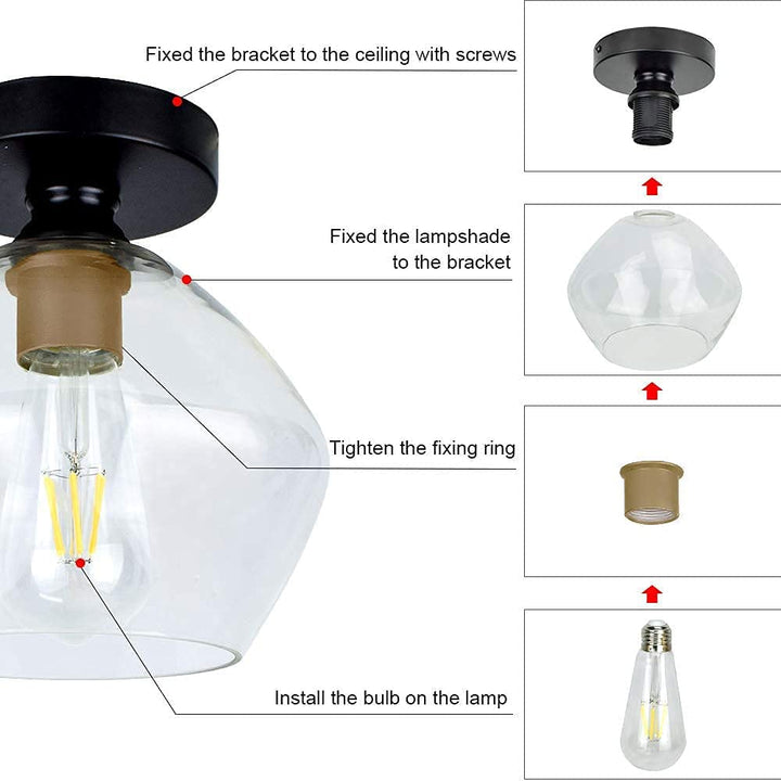 Depuley Industrial Semi Flush Mount Light, Vintage Close to Ceiling Light, Farmhouse Glass Ceiling Light Fixture for Hallway, Entryway, Dining Room, Bedroom, Cafe, Bar, Passway, Foyer, Clear Lampshade - WSCL32-02-T 11 | Depuley