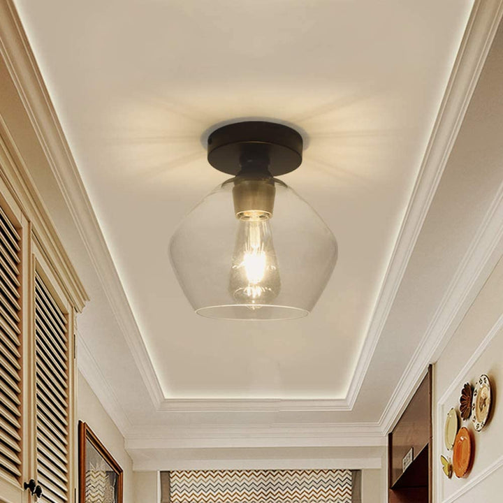 Depuley Industrial Semi Flush Mount Light, Vintage Close to Ceiling Light, Farmhouse Glass Ceiling Light Fixture for Hallway, Entryway, Dining Room, Bedroom, Cafe, Bar, Passway, Foyer, Clear Lampshade - WSCL32-02-T 8 | Depuley