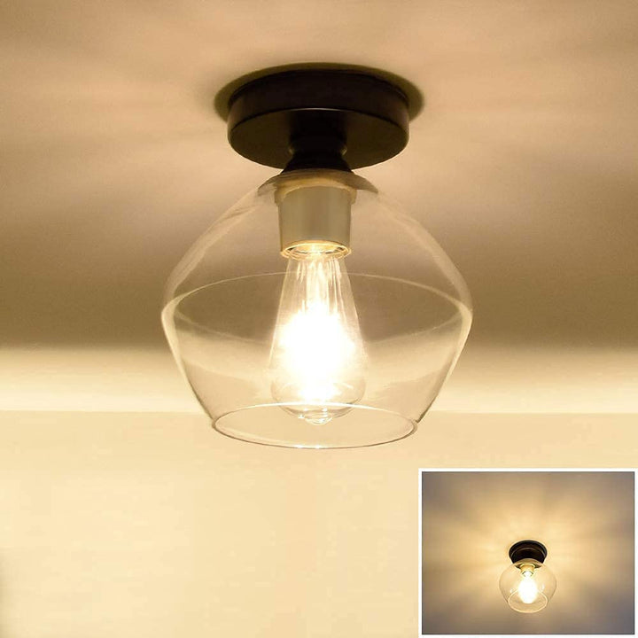 Depuley Industrial Semi Flush Mount Light, Vintage Close to Ceiling Light, Farmhouse Glass Ceiling Light Fixture for Hallway, Entryway, Dining Room, Bedroom, Cafe, Bar, Passway, Foyer, Clear Lampshade - WSCL32-02-T 12 | Depuley