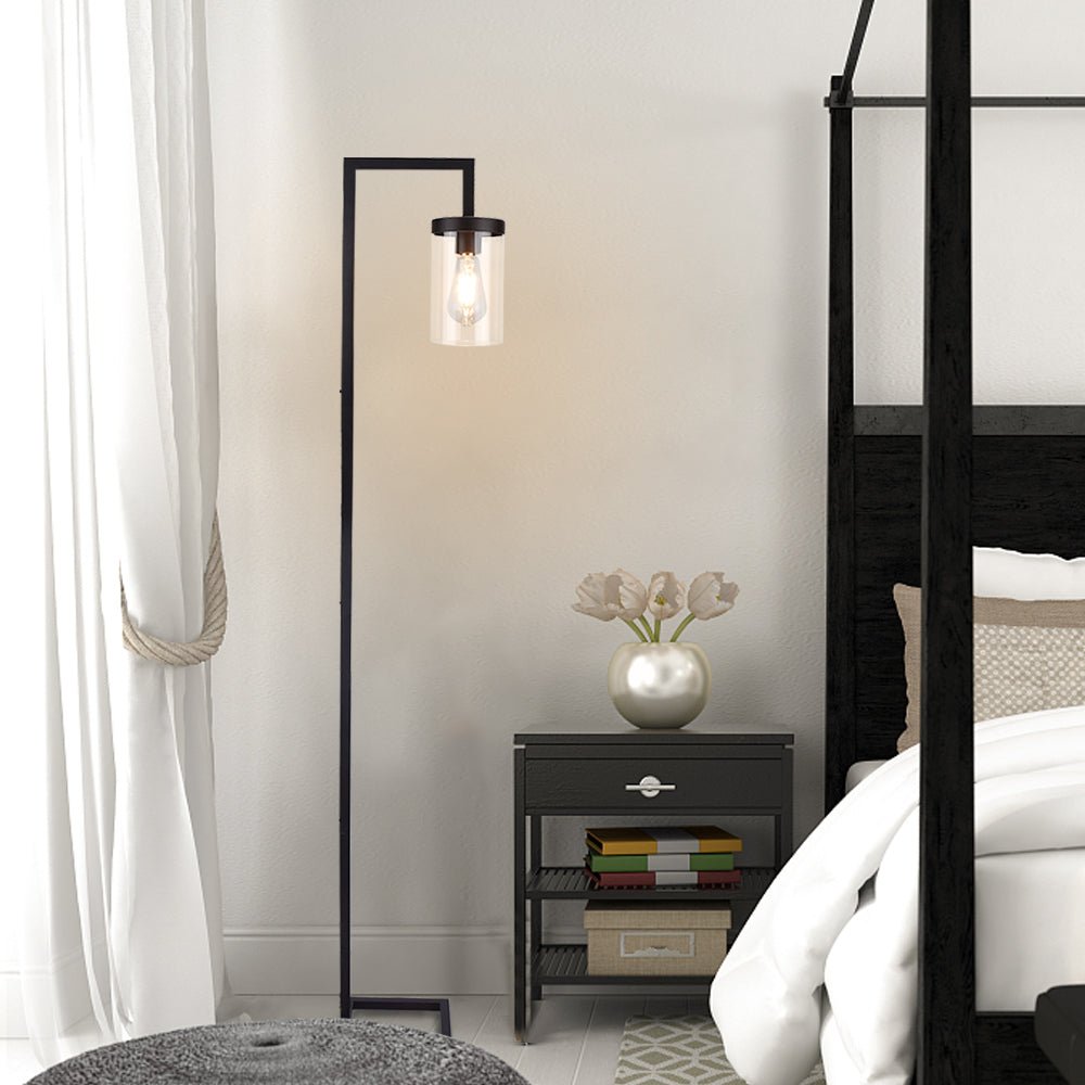 DLLT Industrial Square Base Floor Lamp Modern Metal Standing Lamp with Hanging Glass Shade Rustic Farmhouse Tall Pole Reading Lighting for Living Ro