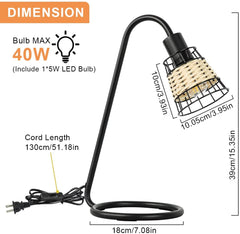 Depuley Industrial Table Lamp, Modern LED Desk Lamp, Black Metal Bedside Nightstand Lamp with Rattan Shade, Small Table Lamps Rattan for Bedrooms, Living Room, Office, Study - WS-MNT40-40B 3 | Depuley