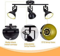 Depuley Retro 3 Way Swiveling Ceiling Spotlight, Kitchen Lights with 3 Trumpet-Shaped Shade, Black-Gold Metal Iron Cover, Rotatable Ceiling Lighting for Living Room Bedroom Kitchen - WSSD05-15B 4 | Depuley