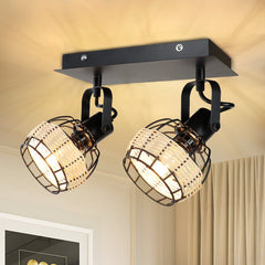 Depuley Led Ceiling Light 2 Ways Rotatable Ceiling Spotlight Industrial Swiveling Kitchen Ceiling Light Rustic Wall Light with Black Metal Cage and Rattan Lampshade for Living Room, Dining Room, Bedroom - WS-FNG46-40B 1 | Depuley