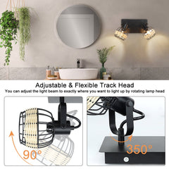 Depuley Led Ceiling Light 2 Ways Rotatable Ceiling Spotlight Industrial Swiveling Kitchen Ceiling Light Rustic Wall Light with Black Metal Cage and Rattan Lampshade for Living Room, Dining Room, Bedroom - WS-FNG46-40B 3 | Depuley