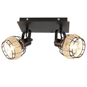 Depuley Led Ceiling Light 2 Ways Rotatable Ceiling Spotlight Industrial Swiveling Kitchen Ceiling Light Rustic Wall Light with Black Metal Cage and Rattan Lampshade for Living Room, Dining Room, Bedroom - WS-FNG46-40B 8 | Depuley