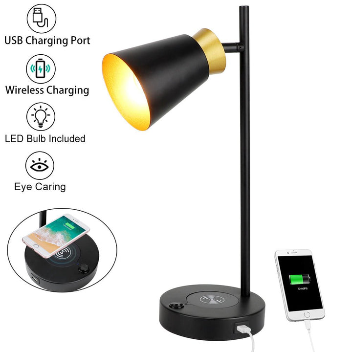 Depuley LED Desk & Table lamp with Wireless Charger and One USB Charging Port, Iron and Adjustable Design, Eye-Caring Bedside Lamp for Living Room Bedroom Reading Office Study Kids (Bulb incl) - WS-MPT6-40W 6 | Depuley