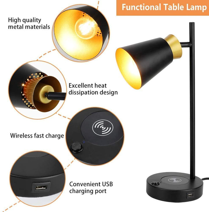 Depuley LED Desk & Table lamp with Wireless Charger and One USB Charging Port, Iron and Adjustable Design, Eye-Caring Bedside Lamp for Living Room Bedroom Reading Office Study Kids (Bulb incl) - WS-MPT6-40W 9 | Depuley