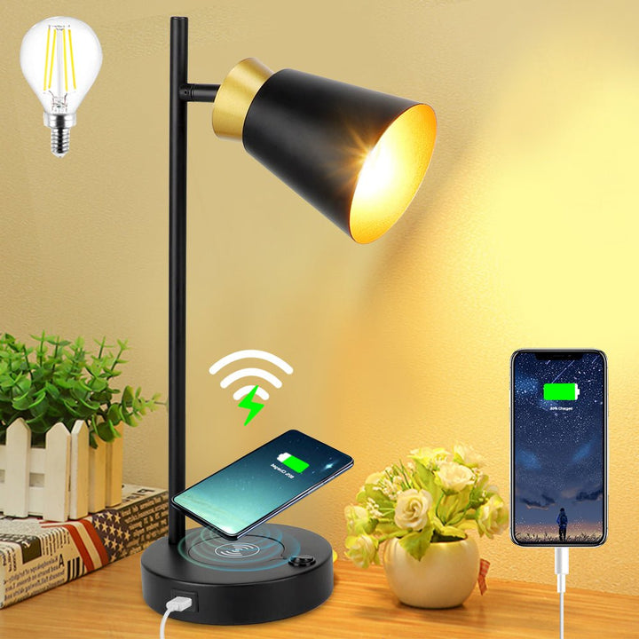 Depuley LED Desk & Table lamp with Wireless Charger and One USB Charging Port, Iron and Adjustable Design, Eye-Caring Bedside Lamp for Living Room Bedroom Reading Office Study Kids (Bulb incl) - WS-MPT6-40W 2 | Depuley