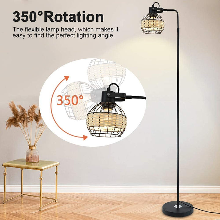 Depuley LED Floor Lamp, Adjustable Head Standing Lamp with Heavy Metal Based, Farmhouse Tall Rattan Floor Lamps Reading Lighting - WS-MNF29-60B 6 | Depuley