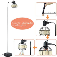 Depuley LED Floor Lamp, Adjustable Head Standing Lamp with Heavy Metal Based, Farmhouse Tall Rattan Floor Lamps Reading Lighting - WS-MNF29-60B 4 | Depuley