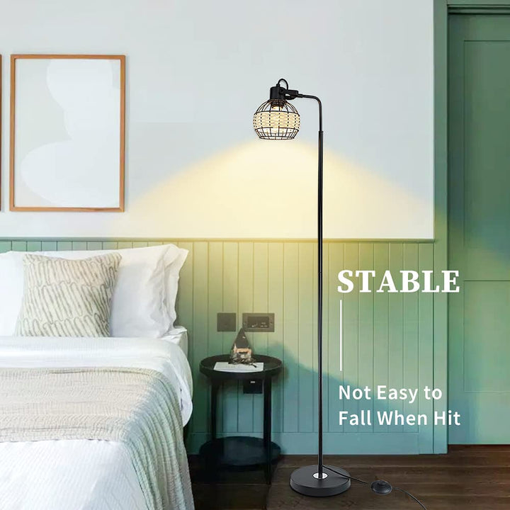 Depuley LED Floor Lamp, Adjustable Head Standing Lamp with Heavy Metal Based, Farmhouse Tall Rattan Floor Lamps Reading Lighting - WS-MNF29-60B 8 | Depuley