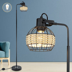 Depuley LED Floor Lamp, Adjustable Head Standing Lamp with Heavy Metal Based, Farmhouse Tall Rattan Floor Lamps Reading Lighting - WS-MNF29-60B 2 | Depuley
