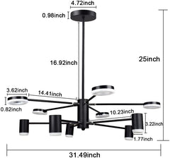 DLLT LED Sputnik Chandelier, 10 Lights Modern Pendant Lighting, Metal Ceiling Light Fixture Adjustable Arm & Head, Vintage Hanging Pendant Light - WS-FPD5-40B 2 | Depuley