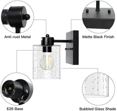 Depuley Matte Black Wall Lamp, Vanity Lighting with Bubbled Glass Shade - WS-FNW23-60B 3 | Depuley
