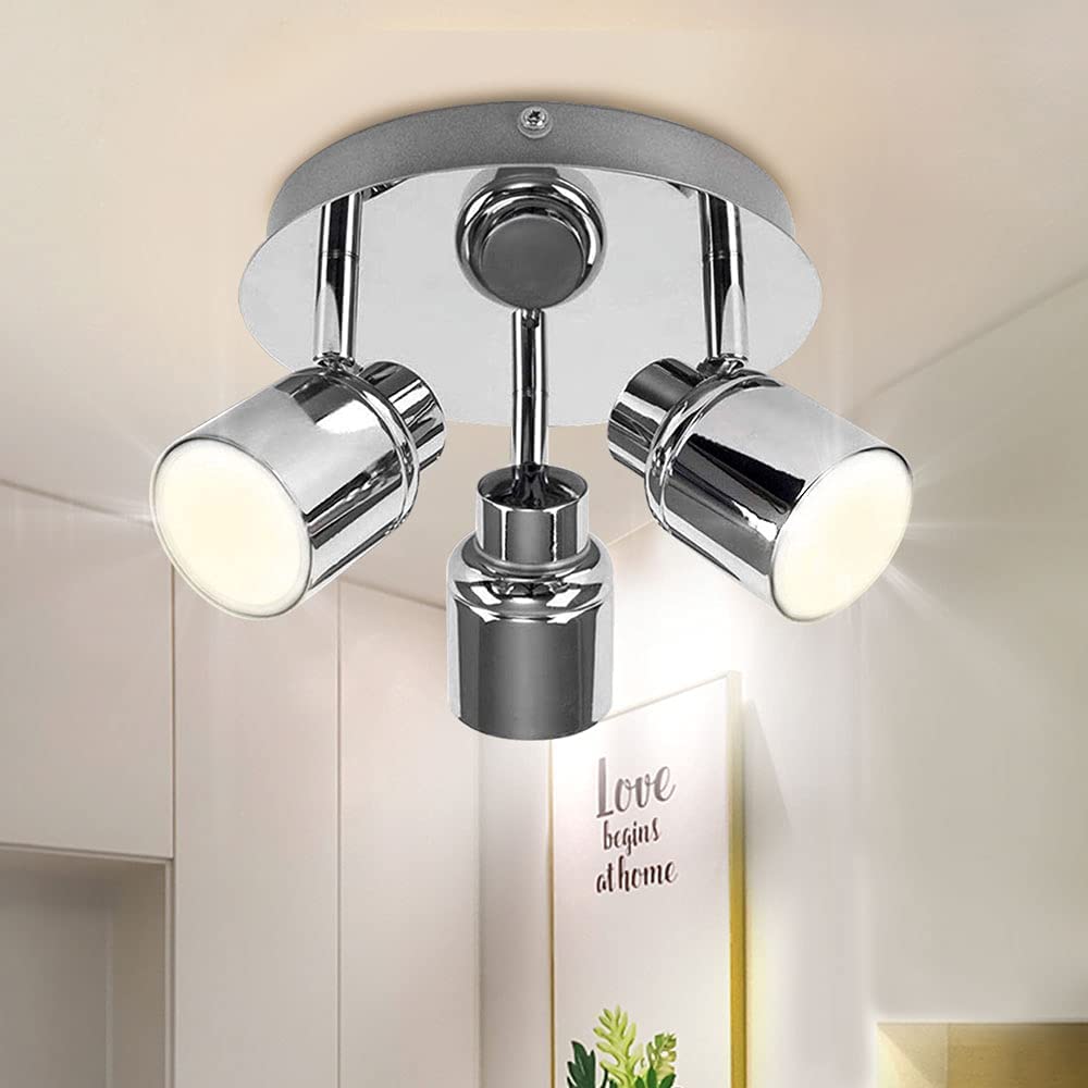 Depuley Modern 3-Light Multi-Directional Ceiling Fixture, Adjustable Round Track Lighting Kits, GU10 LED Bulb, Warm White, Polished Chrome - WSGDD06-15B 1 | Depuley