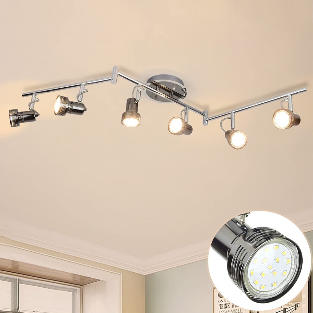 DLLT Modern 6-Light Led Track Lighting Fixtures, Rail 6-head Directional Kitchen Ceiling Spotlight, Flush Mount Foldable Track Light Kit for Living Room Dining Room Office, Rotatable Heads, Swing Arms - WSSD06-18B 1 | Depuley