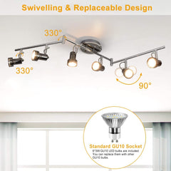 DLLT Modern 6-Light Led Track Lighting Fixtures, Rail 6-head Directional Kitchen Ceiling Spotlight, Flush Mount Foldable Track Light Kit for Living Room Dining Room Office, Rotatable Heads, Swing Arms - WSSD06-18B 2 | Depuley