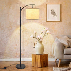 DLLT Modern Arc Floor Lamp, Farmhouse Standing Floor Lamps with Lantern Lampshade, Industrial Tall Reading Light for Bedroom, Living Room, Office, Study, 3000K Warm White Light (Bulb Included) - WSF1038-8B 1 | Depuley