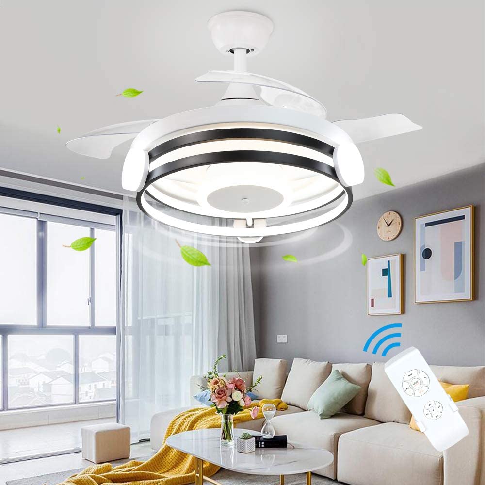 Dey Modern Ceiling Fan With Light And Remote 30w Led Chandelier Fans 3 Retractable Blades Sds Kit For Kitchen Living Room Bedroom Color Changeable Timing