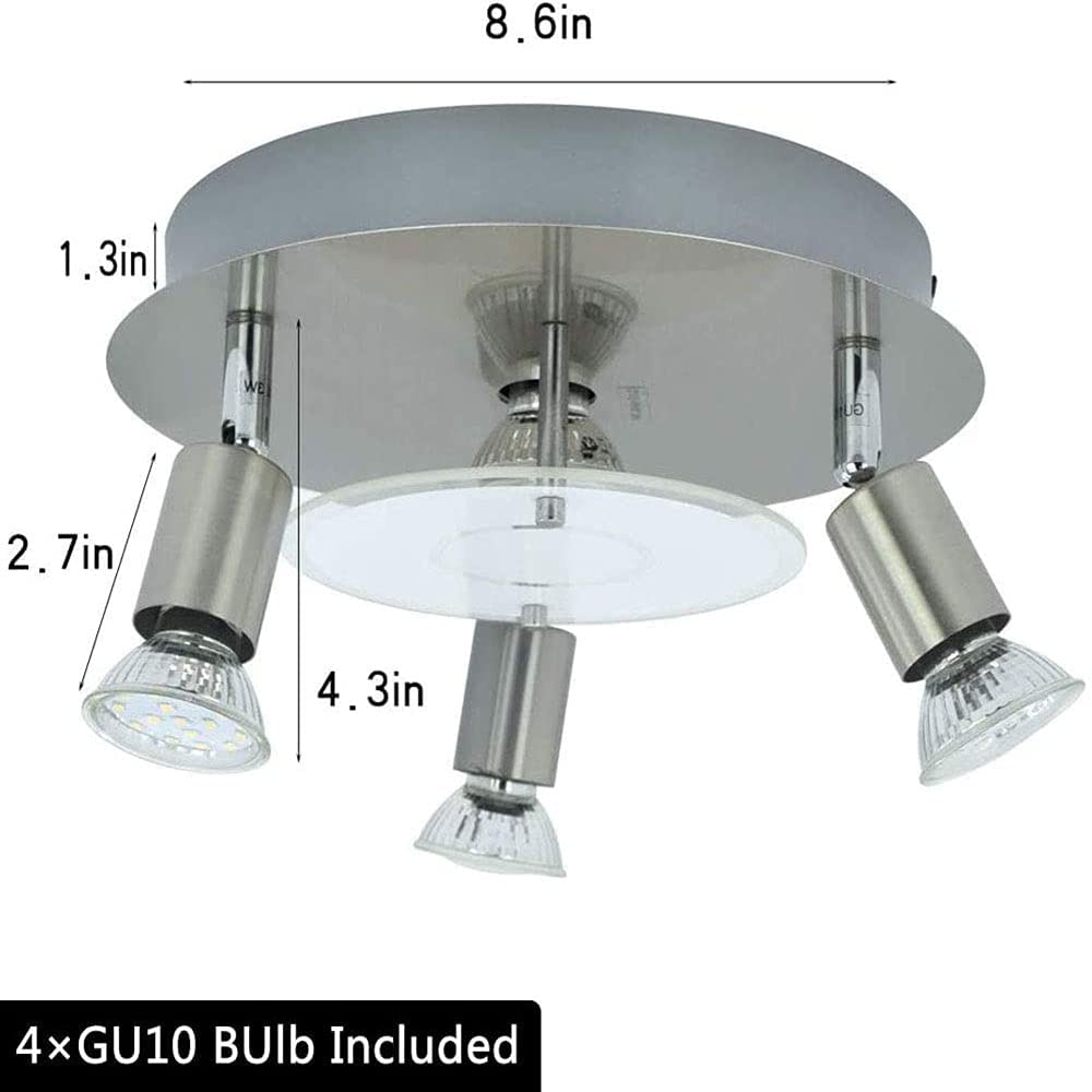 DLLT Modern Ceiling Spot Lights Fixtures 4 Light Round Flush Mount Directional Lighting Adjustable Track Lighting Kits for Kitchen Hallway Living Roo