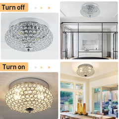 Depuley Modern Crystal Chandelier Flush Mount Ceiling Light Fixture, 2-Light Close to Ceiling Light with Crown Design for Bedroom Kitchen Living Room Foyer Hallway, Chrome Finish - WS-FNC36-40B 3 | Depuley