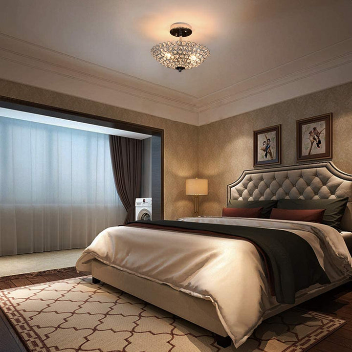 DLLT Modern Elegant Crystal Ceiling Lights,2-Light Bowl Shape Ceiling Chandeliers Lights with K9 Crystal Beads, Luxurious Semi Flush Mount Ceiling Light for LivingRoom,Bedroom - WSCL33-01 11 | Depuley
