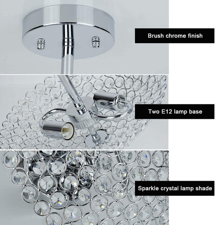 DLLT Modern Elegant Crystal Ceiling Lights,2-Light Bowl Shape Ceiling Chandeliers Lights with K9 Crystal Beads, Luxurious Semi Flush Mount Ceiling Light for LivingRoom,Bedroom - WSCL33-01 5 | Depuley