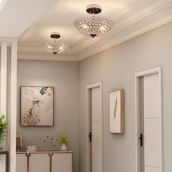 DLLT Modern Elegant Crystal Ceiling Lights,2-Light Bowl Shape Ceiling Chandeliers Lights with K9 Crystal Beads, Luxurious Semi Flush Mount Ceiling Light for LivingRoom,Bedroom - WSCL33-01 10 | Depuley