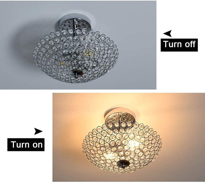 DLLT Modern Elegant Crystal Ceiling Lights,2-Light Bowl Shape Ceiling Chandeliers Lights with K9 Crystal Beads, Luxurious Semi Flush Mount Ceiling Light for LivingRoom,Bedroom - WSCL33-01 6 | Depuley