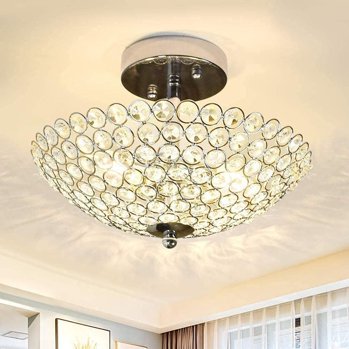 DLLT Modern Elegant Crystal Ceiling Lights,2-Light Bowl Shape Ceiling Chandeliers Lights with K9 Crystal Beads, Luxurious Semi Flush Mount Ceiling Light for LivingRoom,Bedroom - WSCL33-01 2 | Depuley