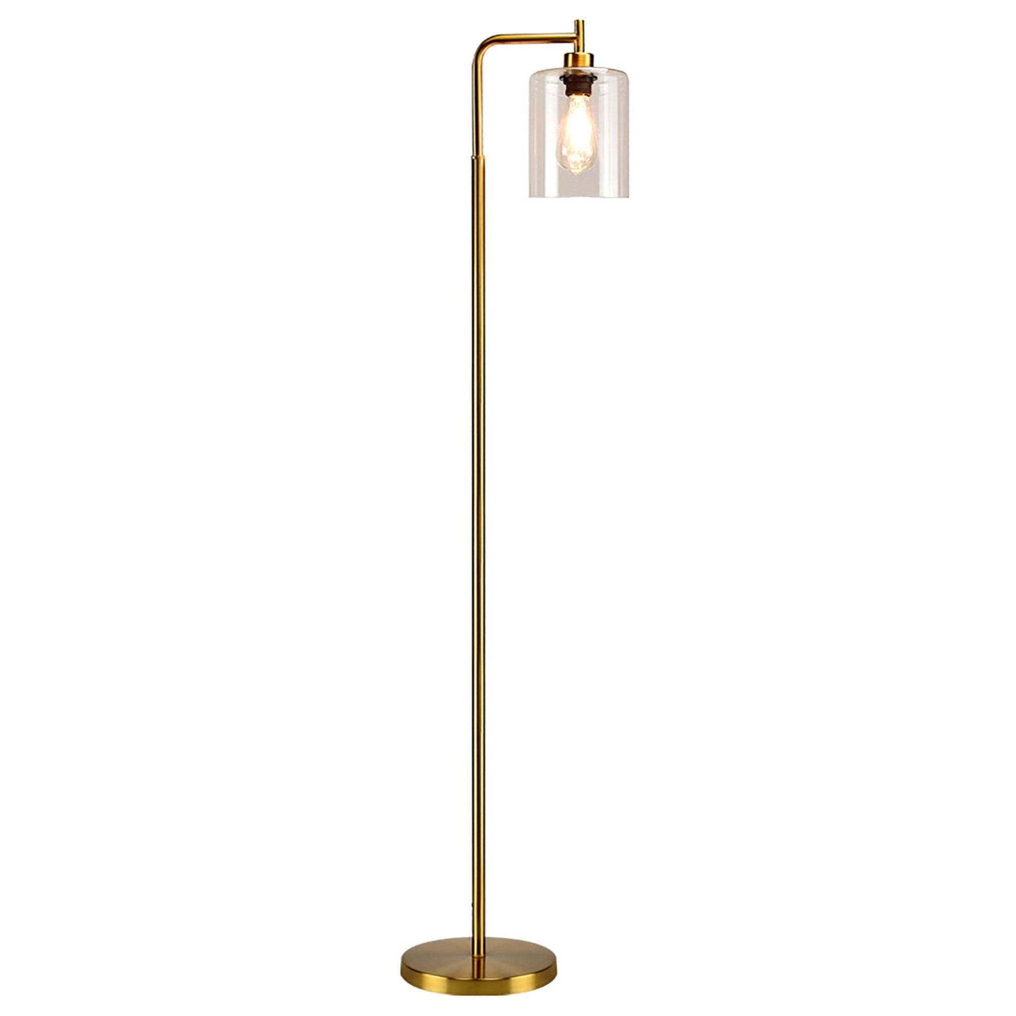 DLLT Modern Floor Lamp, Metal Reading Tall Pole Light with Hanging Glass Shade, Farmhouse Standing Industrial Floor Lamps, Brass Tall Lighting for Living Room Bedroom Office (Bulb Included) - WSFLL005-G 1 | Depuley