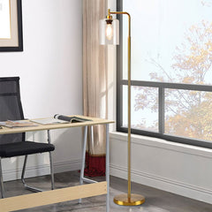 DLLT Modern Floor Lamp, Metal Reading Tall Pole Light with Hanging Glass Shade, Farmhouse Standing Industrial Floor Lamps, Brass Tall Lighting for Living Room Bedroom Office (Bulb Included) - WSFLL005-G 3 | Depuley