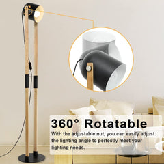 Depuley Modern Metal Wooden Floor Lamps for Living Room, 360° Heads Rotatable Standing Light with Pressure Switch, Reading Lamp for Bedroom Office Decoration, Bulb Included - WS-MNF33-60B 6 | Depuley