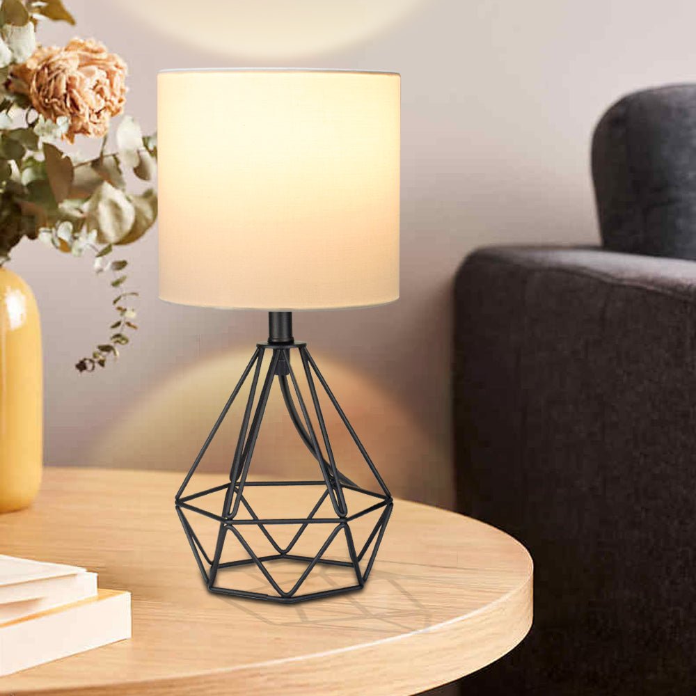 Depuley Modern Geometric Bedside Lamp with Black Hollowed Out Metal Base and Fabric Shade - WSTL12B 1 | Depuley