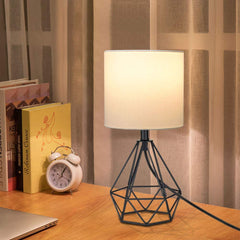 Depuley Modern Geometric Bedside Lamp with Black Hollowed Out Metal Base and Fabric Shade - WSTL12B 2 | Depuley