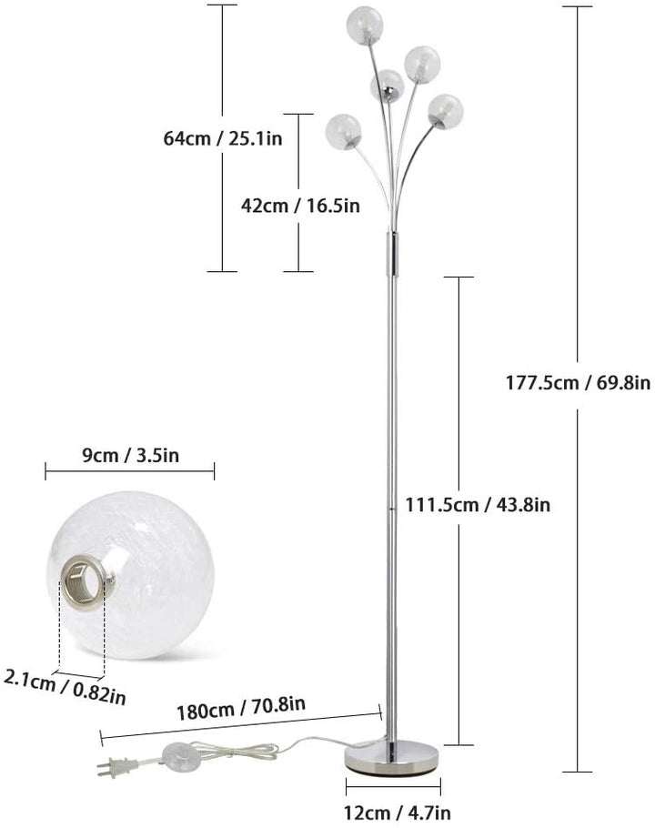 Depuley Modern Globe LED Floor Lamps for Living Room-DLLT Standing Lamps with 5 Lights for Bedroom, Tall Pole Tree Accent Lighting for Mid Century, Contemporary Home, Glass Shade Silver - WSFLL001 3 | Depuley