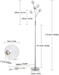 Depuley Modern Globe LED Floor Lamps for Living Room-DLLT Standing Lamps with 5 Lights for Bedroom, Tall Pole Tree Accent Lighting for Mid Century, Contemporary Home, Glass Shade Silver - WSFLL001 3 | Depuley