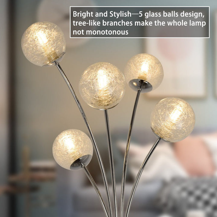 Depuley Modern Globe LED Floor Lamps for Living Room-DLLT Standing Lamps with 5 Lights for Bedroom, Tall Pole Tree Accent Lighting for Mid Century, Contemporary Home, Glass Shade Silver - WSFLL001 6 | Depuley